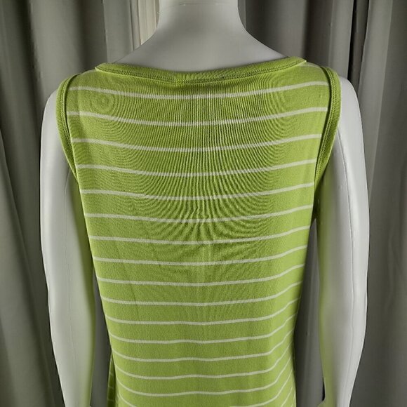 Lauren Ralph Lauren Womens 100% Cotton Green White Striped Midi Dress Size M - Picture 4 of 10